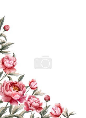 Illustration for Watercolor peonies square frame. Vector floral peony template. For wedding invitation, poster and card. - Royalty Free Image