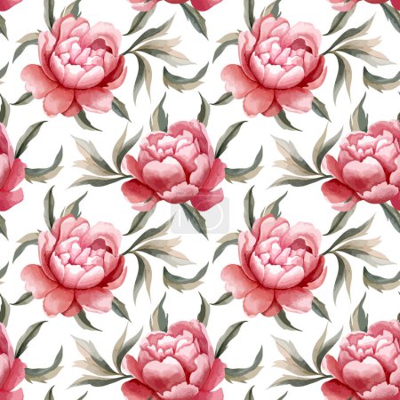 Illustration for Seamless vector background with watercolor peonies. Watercolor botanical seamless pattern - Royalty Free Image