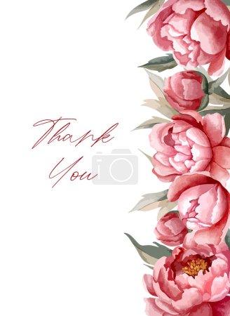 Illustration for Watercolor peonies frame. Vector floral peony template. For wedding invitation, poster and cards. - Royalty Free Image