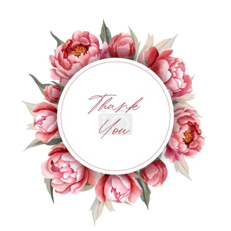 Illustration for Vector floral peony template. Watercolor peonies frame. For wedding invitation, poster and cards. - Royalty Free Image