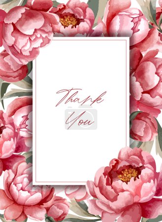Illustration for Watercolor peonies square frame. Vector floral peony template. For wedding invitation, poster and cards. - Royalty Free Image