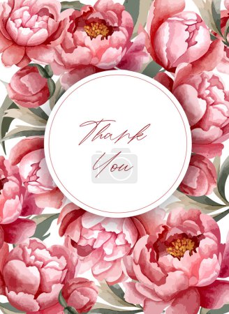 Illustration for Watercolor peonies frame. Vector floral peony template. For wedding invitation, poster and cards. - Royalty Free Image