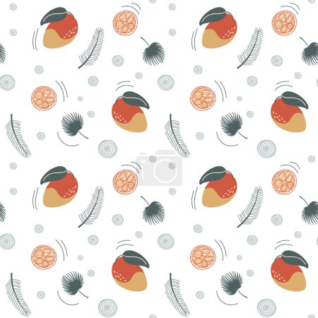 Illustration for Seamless background with mango and orange. Cute simple pattern with tropical doodle fruits. - Royalty Free Image