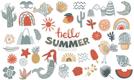 Ilustración de Colección de verano Doodle. Dibujado a mano vector ilustración conjunto de elementos de verano. - Imagen libre de derechos