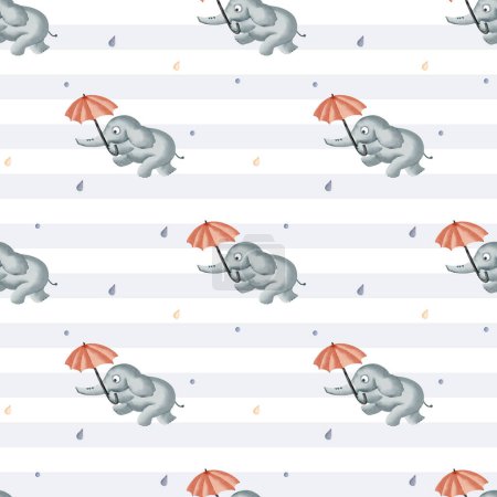 Illustration for Seamless pattern with watercolor elephant. Cute childish wallpaper. Watercolor animals background in pastel colors - Royalty Free Image