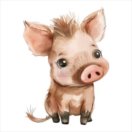 Ilustración de Acuarela bebé cerdo. Lindo cerdito en estilo de pintura de acuarela. - Imagen libre de derechos