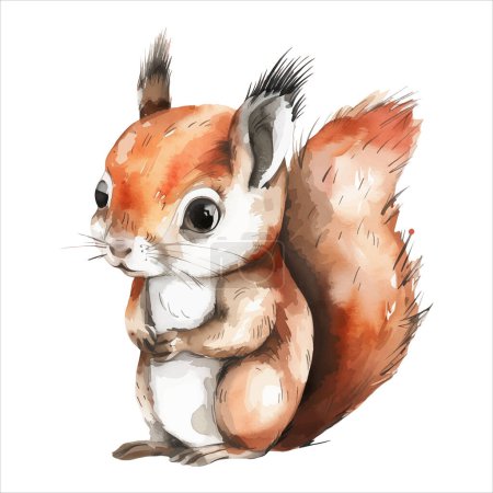 Téléchargez les illustrations : Joli petit écureuil dans un style aquarelle. Écureuil dessiné à la main. Écureuil aquarelle. - en licence libre de droit