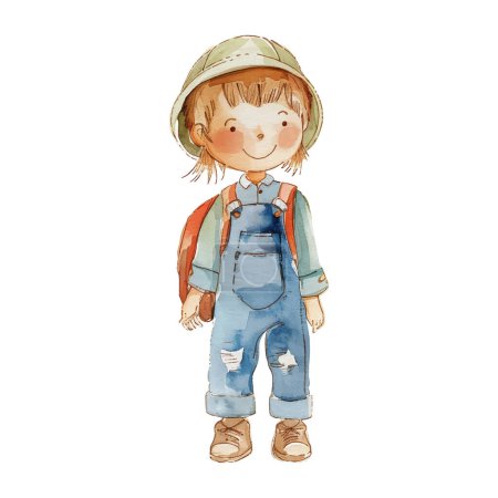 Illustration for Watercolor boy. Watercolor pupil stands tall. Cute baby - Royalty Free Image