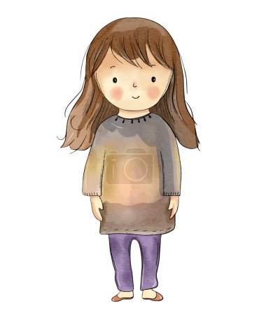 Illustration for Watercolor girl. Watercolor baby girl stands tall. Cute baby - Royalty Free Image