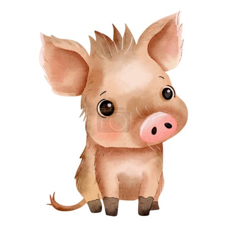 Woodland boar. Watercolor baby pig. Cute little pig in watercolor painting style.