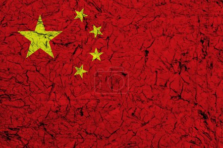 Foto de China background pattern template - Abstract stone concret wall texture in the colors of chinese flag - Imagen libre de derechos