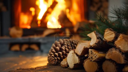 charbon de bois organique fabriqué à partir de bois brûle dans la cheminée avec pompe à chaleur centrale. Énergie écologique