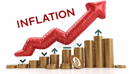 Illustration représentant l'inflation monétaire, adapté à l'économie, la finance, les banques.