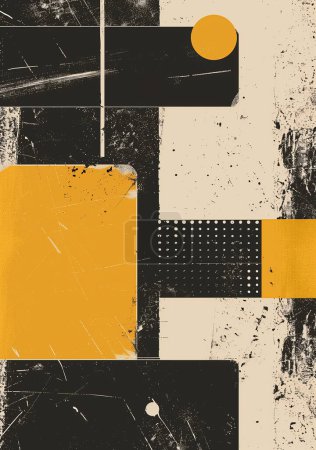 Téléchargez les photos : Fond grunge abstrait avec palette jaune, noir et blanc, éléments de design industriel, style d'illustration vectorielle avec minimalisme - en image libre de droit