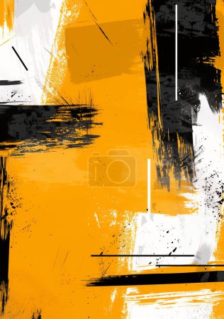 Abstrakter Grunge-Hintergrund mit gelber, schwarzer und weißer Palette, industrielle Designelemente, Vektor-Illustrationsstil mit Minimalismus