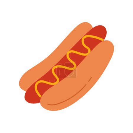 Illustration for Hot dog, fast food sandwich made from bun, sausage and mustard vector illustration - Royalty Free Image