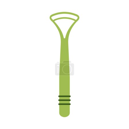 Rascador de lengua con mango de plástico verde para la ilustración vectorial higiene bucal matutina