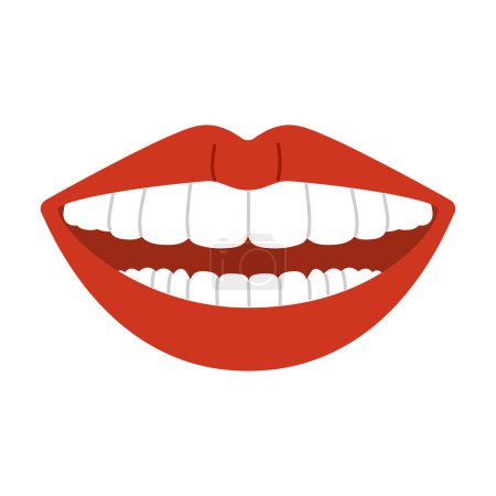 Open mouth with smile, human red lips and healthy white teeth vector illustration