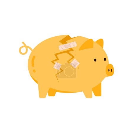 Ilustración de Las cintas adhesivas fijan la grieta en alcancía, ilustración de vectores de caja de dinero de cerdo amarillo roto - Imagen libre de derechos