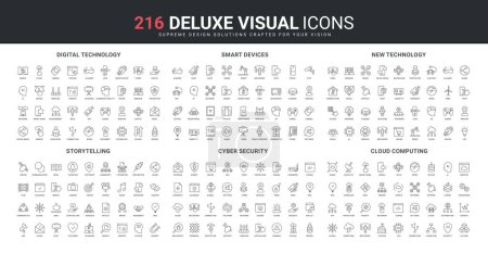 Cloud computing and data protection line icons set. Server settings for cyber security, search for authors content for favorites, blogging and smart devices thin black symbols vector illustration