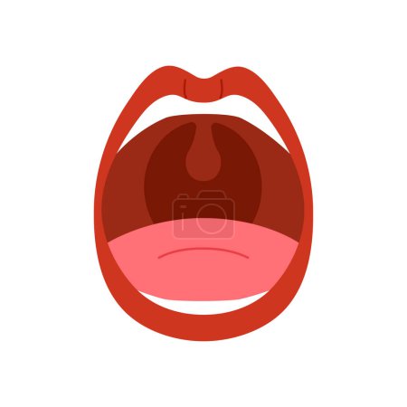 Open human mouth with tongue and teeth, anatomical chart vector illustration