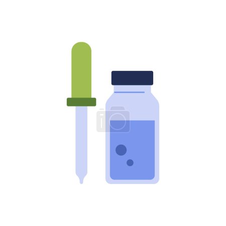Medicine in glass transparent bottle with blue liquid and pipette vector illustration