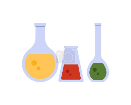 Illustration for Chemical flasks set, lab beaker and glass test tubes with toxic substance vector illustration - Royalty Free Image
