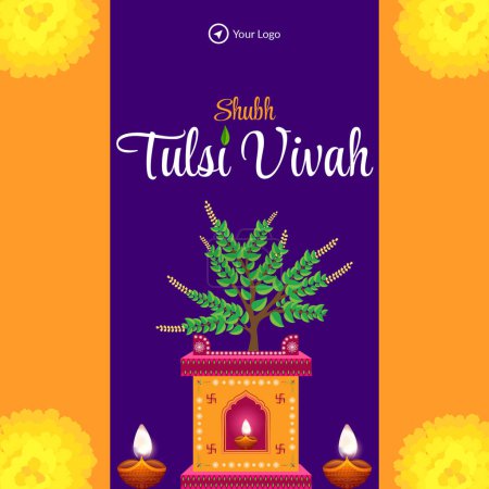 Illustration for Banner design of shubh Tulsi Vivah hindu festival template - Royalty Free Image