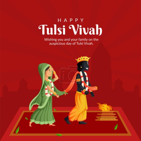 Illustration for Beautiful happy tulsi vivah Hindu festival banner design template - Royalty Free Image