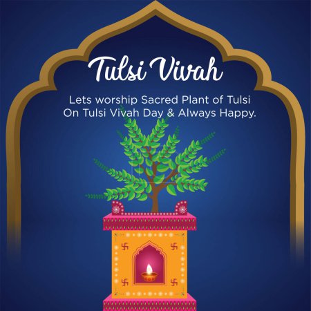 Illustration for Beautiful tulsi vivah Hindu festival banner design template. - Royalty Free Image