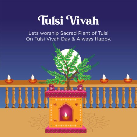Illustration for Beautiful shubh tulsi vivah Hindu festival banner design template - Royalty Free Image