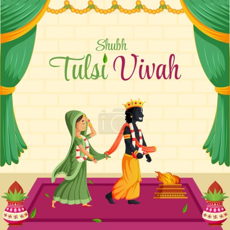 Illustration for Banner design of Shubh Tulsi Vivah hindu festival template - Royalty Free Image