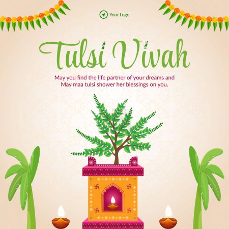 Illustration for Banner design of Tulsi Vivah hindu festival template - Royalty Free Image