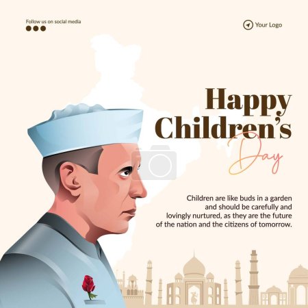 Téléchargez les illustrations : Modèle de conception de bannière de jour heureux plat pour enfants. - en licence libre de droit