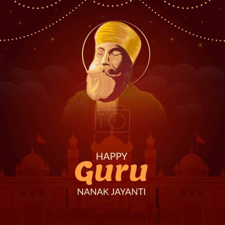 Téléchargez les illustrations : Modèle de conception de bannière Happy Guru Nanak Jayanti. - en licence libre de droit