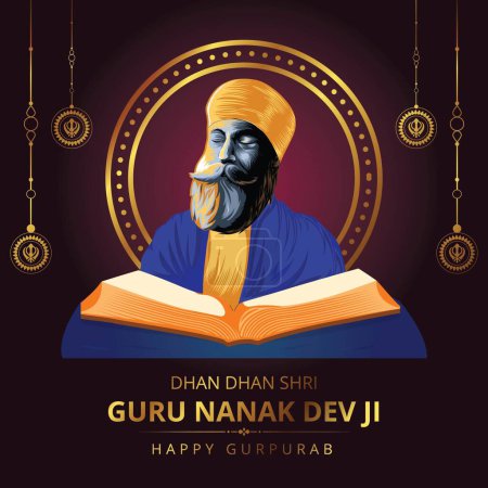 Téléchargez les illustrations : Happy Gurpurab sikh festival bannière modèle de conception. - en licence libre de droit