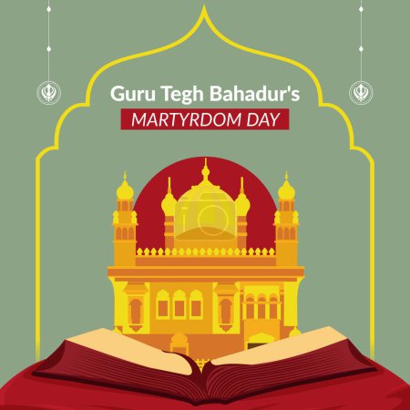Illustration for Banner design of guru tegh bahadur ji martyrdom day template. - Royalty Free Image