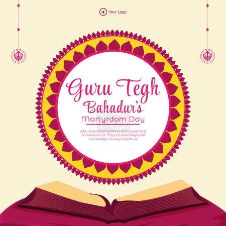 Illustration for Banner design of guru tegh bahadur ji martyrdom day template. - Royalty Free Image