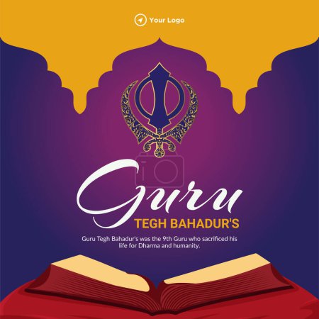 Illustration for Banner design of guru tegh bahadur template. - Royalty Free Image