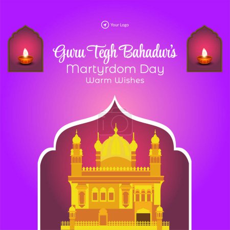 Illustration for Banner design of guru tegh bahadur martyrdom day warm wishes template. - Royalty Free Image