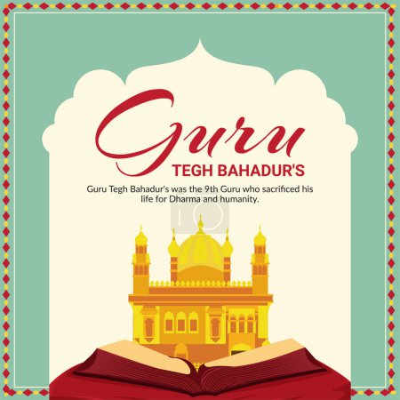 Illustration for Banner design of guru tegh bahadur template. - Royalty Free Image