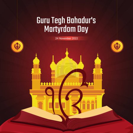 Illustration for Banner design of guru tegh bahadur martyrdom day template. - Royalty Free Image