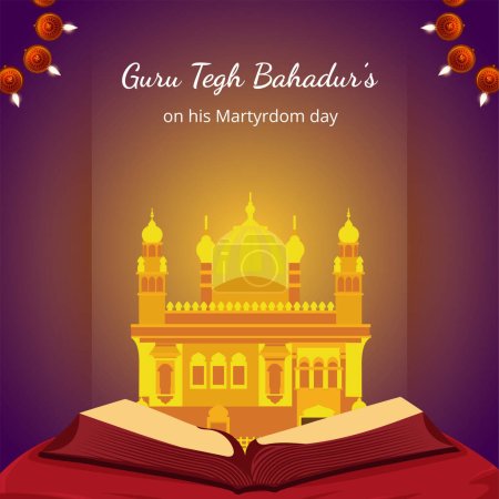 Illustration for Banner design of guru tegh bahadur on his martyrdom day template. - Royalty Free Image