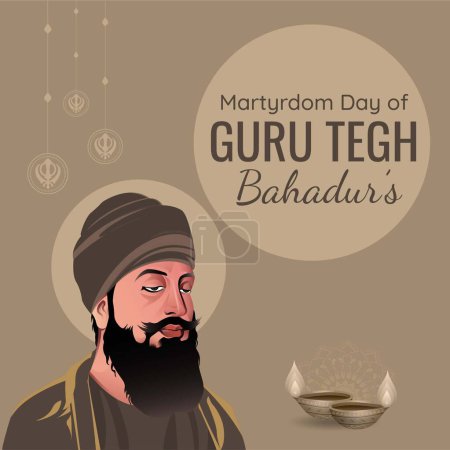 Illustration for Banner design of martyrdom day of guru tegh bahadur ji template. - Royalty Free Image