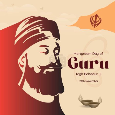 Ilustración de Banner de diseño del día del martirio de gurú tegh plantilla de ji bahadur. - Imagen libre de derechos