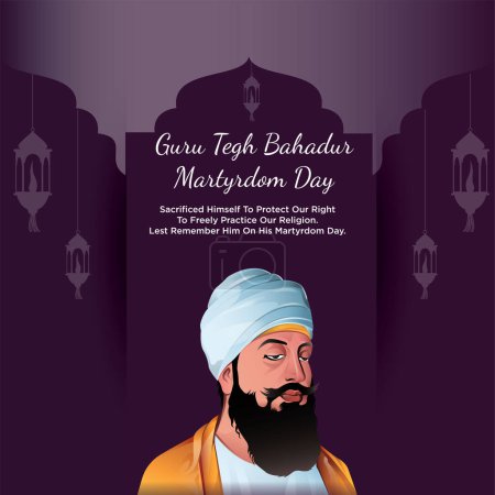 Illustration for Banner design of of guru tegh bahadur martyrdom day template. - Royalty Free Image