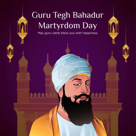 Illustration for Banner design of of guru tegh bahadur martyrdom day template. - Royalty Free Image