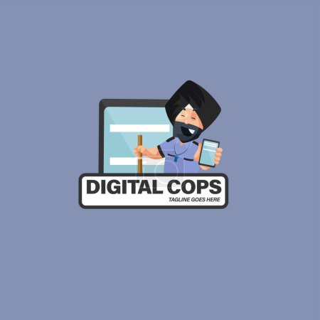 Illustration for Digital cops Indian vector mascot logo template. - Royalty Free Image