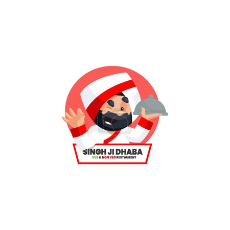Illustration for Singh ji dhaba veg and non veg Indian vector mascot logo template. - Royalty Free Image