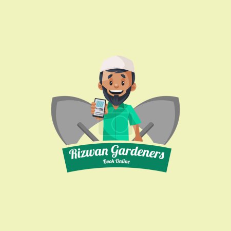 Téléchargez les illustrations : Modèle de logo de mascotte vectorielle en ligne pour jardiniers Rizwan. - en licence libre de droit